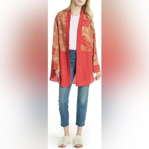 Free People Kimono Cardigan Red Floral Cover Up Size M